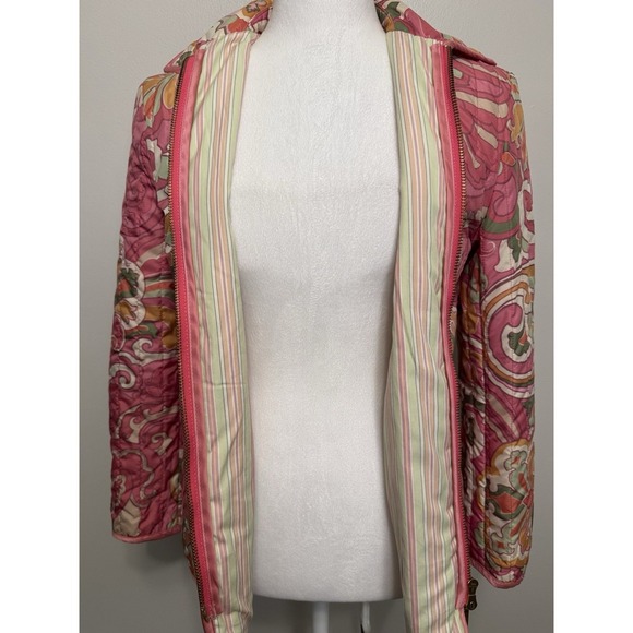 EUC ETRO Milano ITALY Quilted Pink Paisley DOUBLE Zip Front Jacket Size 40 US6/8 - Picture 9 of 16